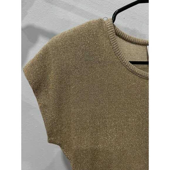 City Girl Sport Small Gold Sparkle Knit Cap Sleeve Top Shimmer Metallic Holiday - Picture 4 of 7